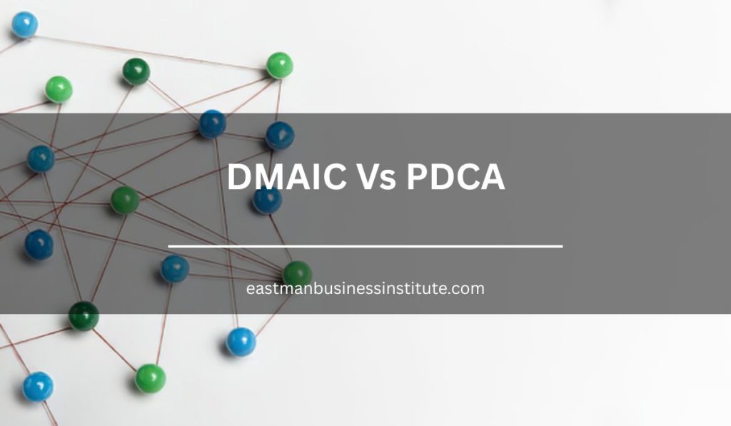 Conceptual graphic representing DMAIC vs PDCA frameworks used to drive continuous improvement and operational excellence.