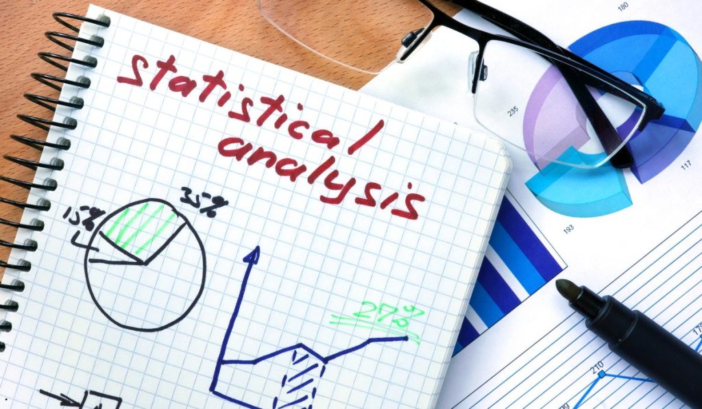 Notebook with statistical analysis notes, charts, and graphs explaining F Value ANOVA concepts and data interpretation.