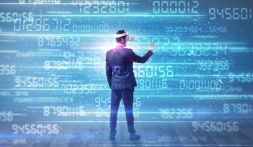 Business professional using virtual data tools to explore hidden patterns and lurking variables in statistical analysis.