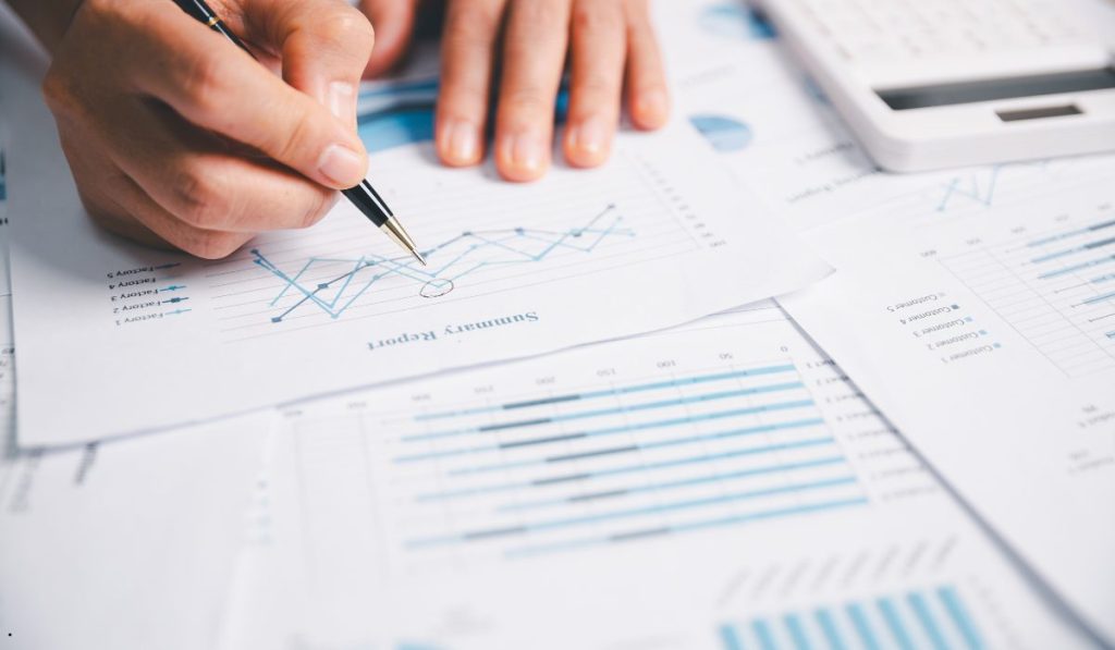 Financial report with trend charts illustrating relative standard deviation for measuring data consistency and variation.
