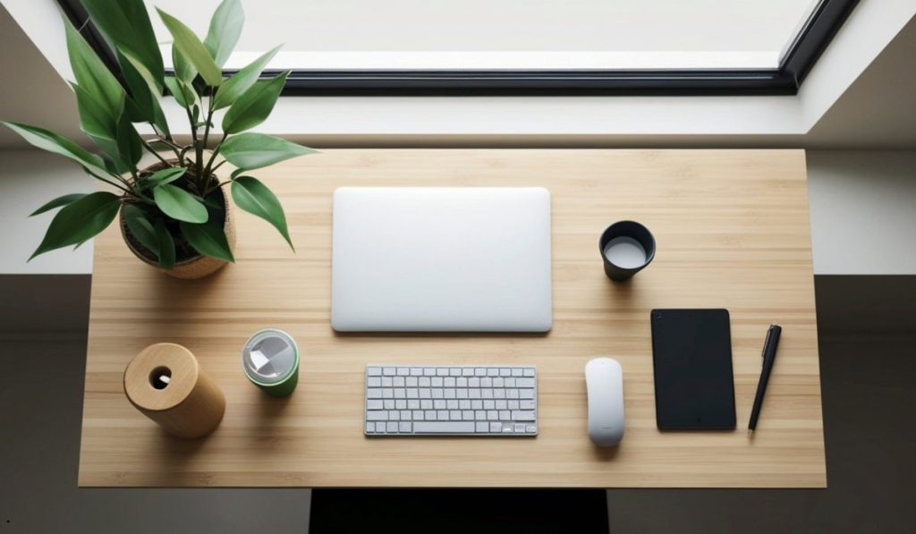 Minimalist workstation featuring an organized desk setup that reflects Sigma Lean principles for productivity and waste reduction.