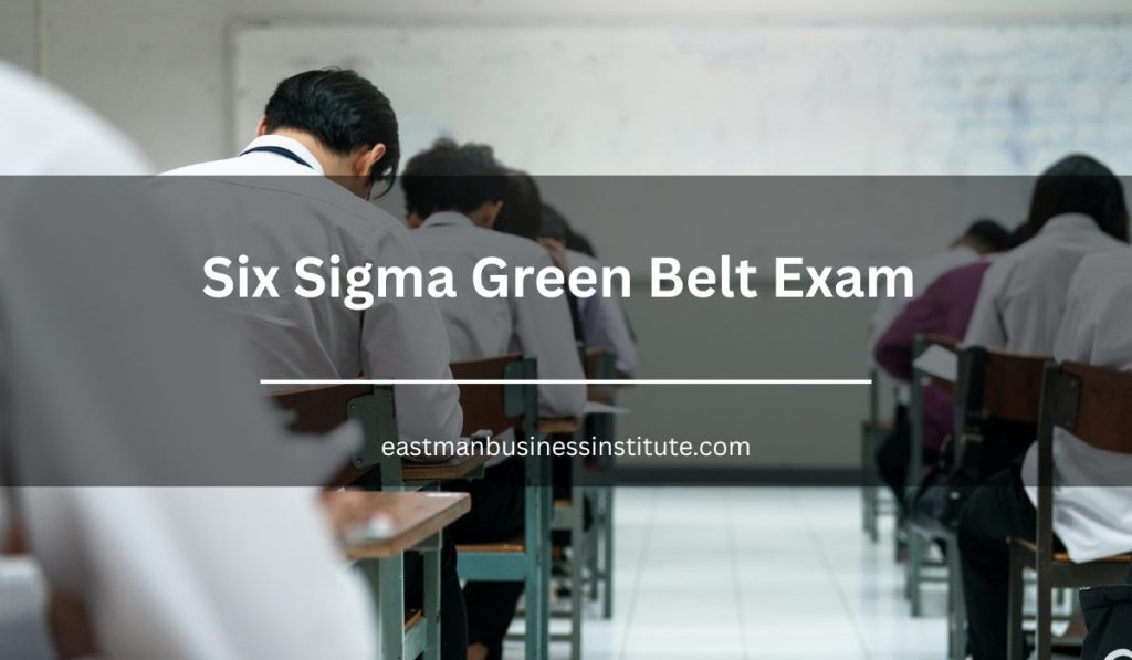Students taking a Six Sigma Green Belt Exam to demonstrate their knowledge of process improvement, quality management, and Six Sigma methodologies.