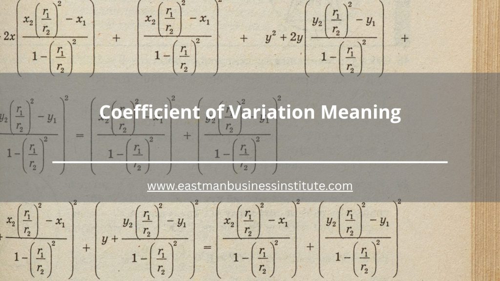 Mathematical formulas and statistical equations highlighting the coefficient of variation meaning as a tool for comparing variability across datasets.
