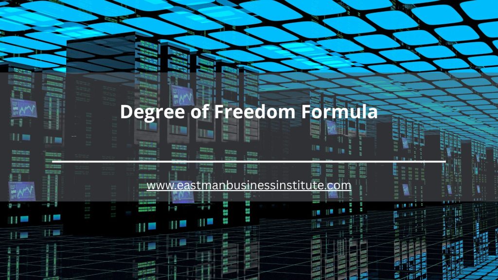 Degree of Freedom Formula concept illustrated with data center infrastructure and computing systems representing statistical calculations, research analysis, and data science applications.