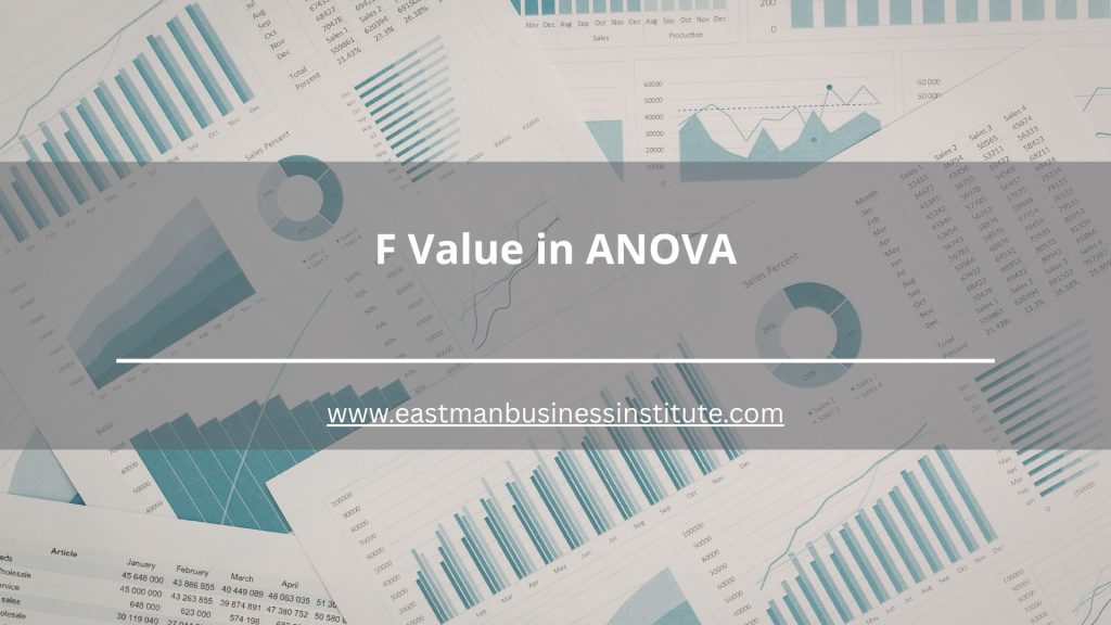 F Value in ANOVA statistical report illustrating variance comparisons between groups to determine significant differences in data outcomes.