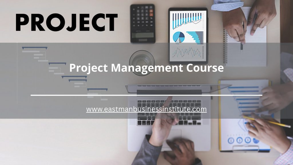 Project management course overview featuring project scheduling, performance tracking, resource management, and project planning best practices.