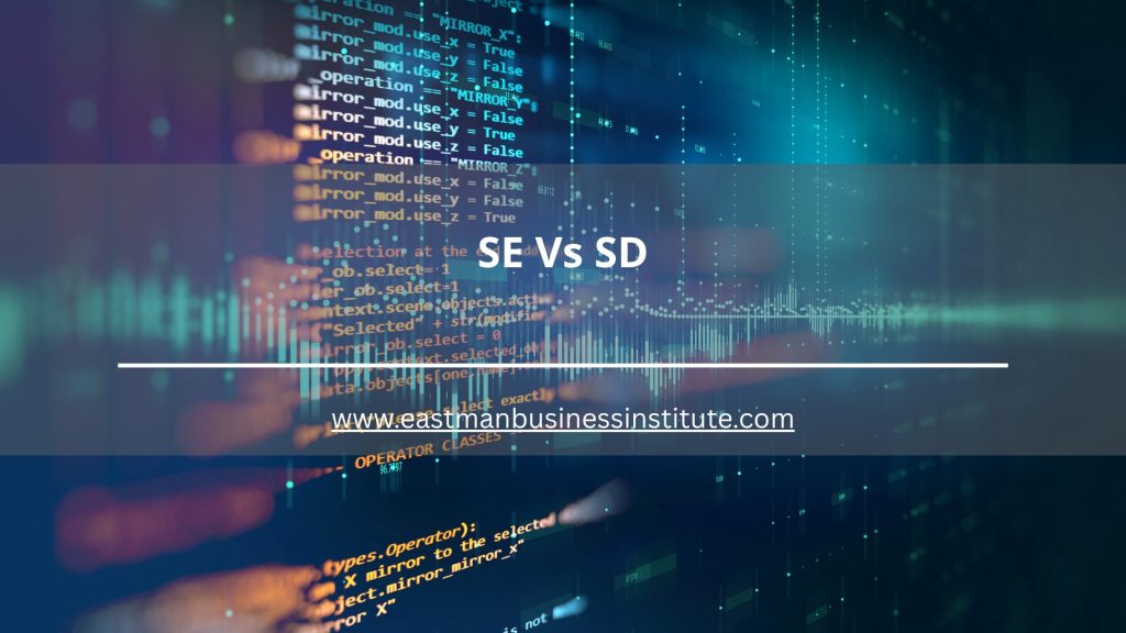 Digital visualization of code, analytics, and data variability representing the comparison between SE vs SD in statistics and research.
