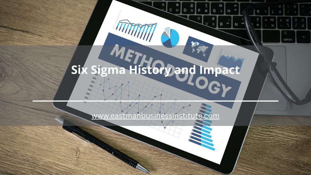 Six Sigma history and impact presentation featuring methodology development, process improvement metrics, and quality management analytics over time.