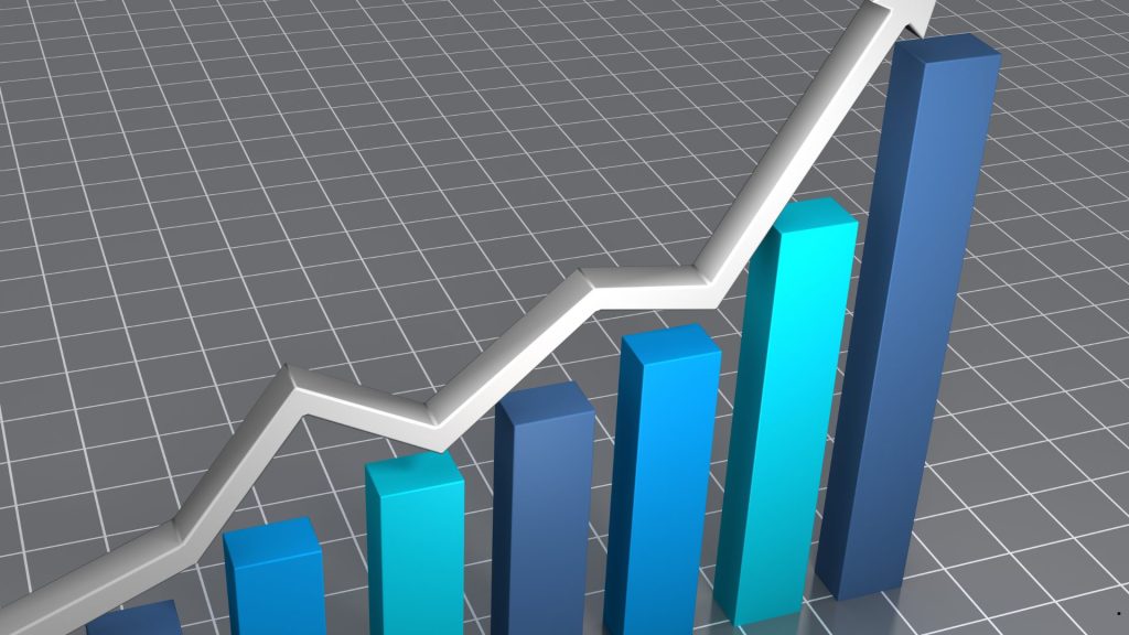 Skewed Right vs Skewed Left visualization featuring an upward-trending bar chart and growth curve demonstrating positive and negative skew in data distributions.