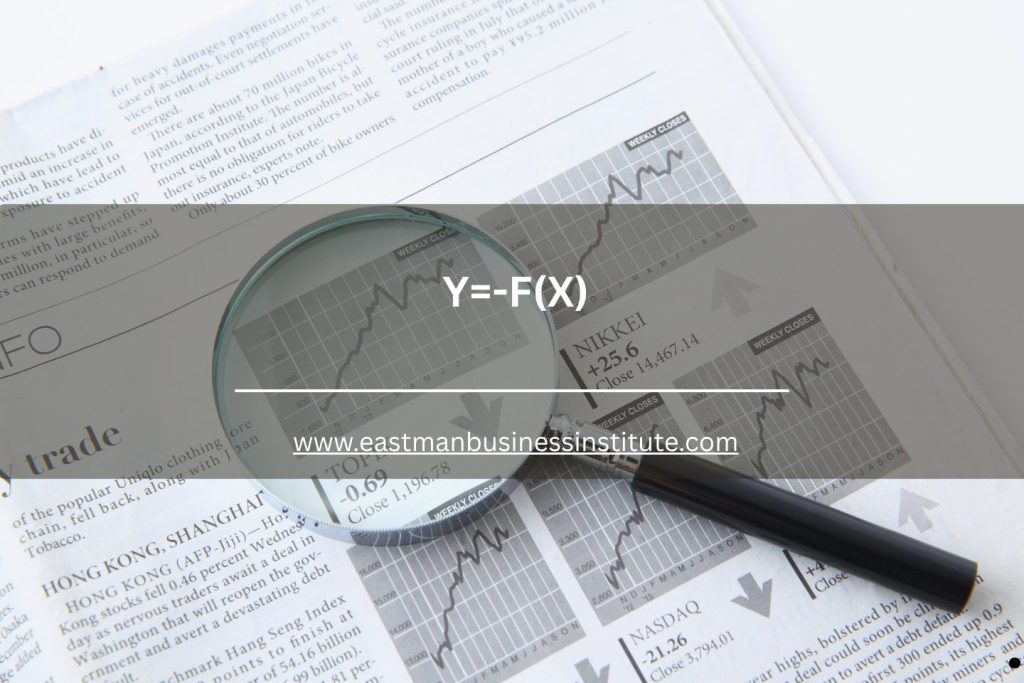 Magnifying glass highlighting financial graphs and statistical patterns illustrating the Y = F(X) equation and data interpretation concepts.