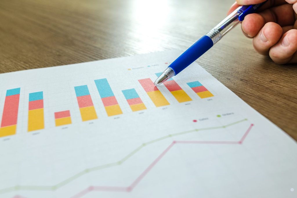 Bimodal curve data visualization with bar charts, trend analysis, and statistical reporting for business insights.