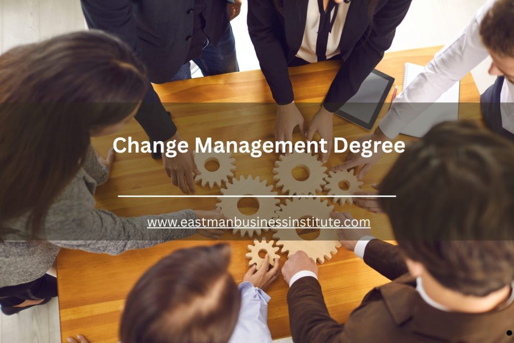Professionals working together with gears to represent teamwork and organizational change management concepts.
