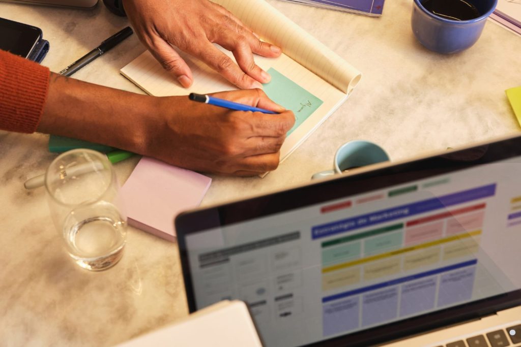 Lean Six Sigma Champion planning activity featuring workflow analysis, project tracking, and continuous improvement documentation.