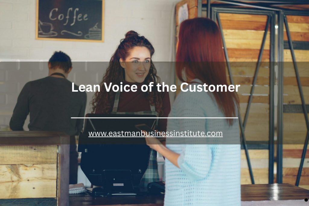 Lean Voice of the Customer discussion between staff and customers focused on feedback collection, service excellence, and customer-centered business improvement.