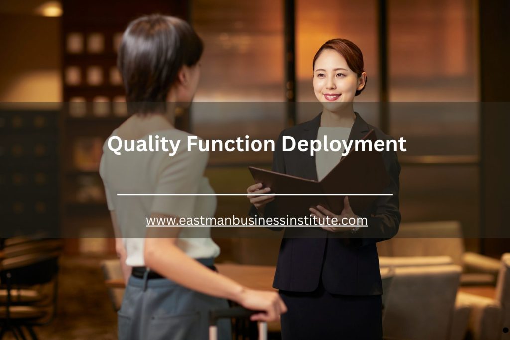 Professional business consultation scene illustrating Quality Function Deployment strategies focused on customer satisfaction and service quality.