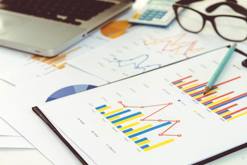 Right and left skewed distribution charts displayed on business analytics reports for statistical data analysis.