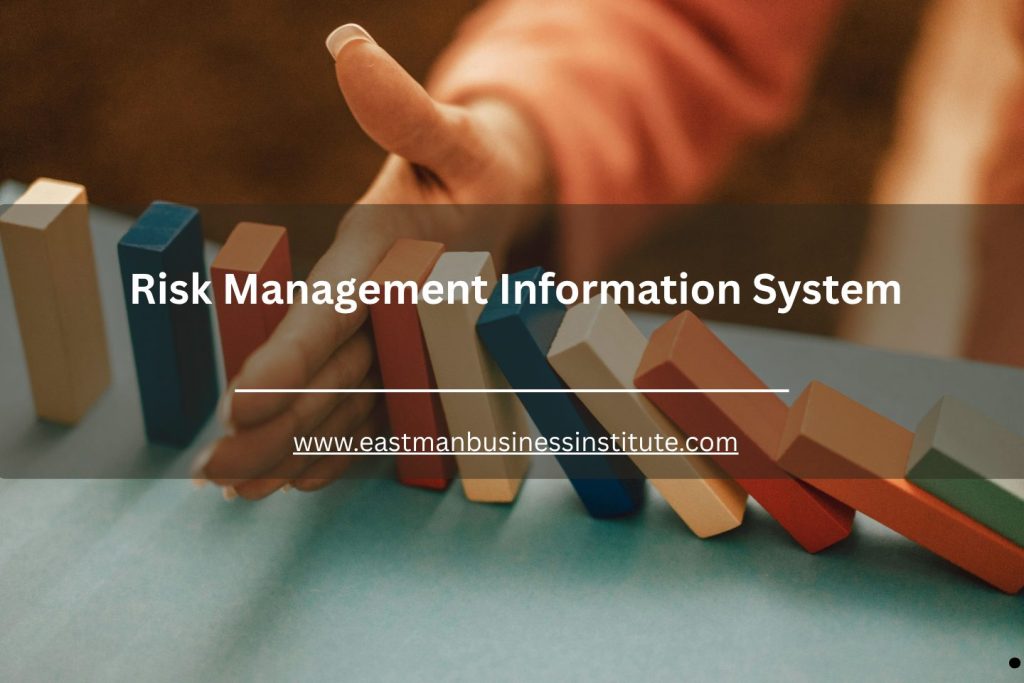 Risk management information system concept showing domino blocks representing business risk prevention and strategic control.