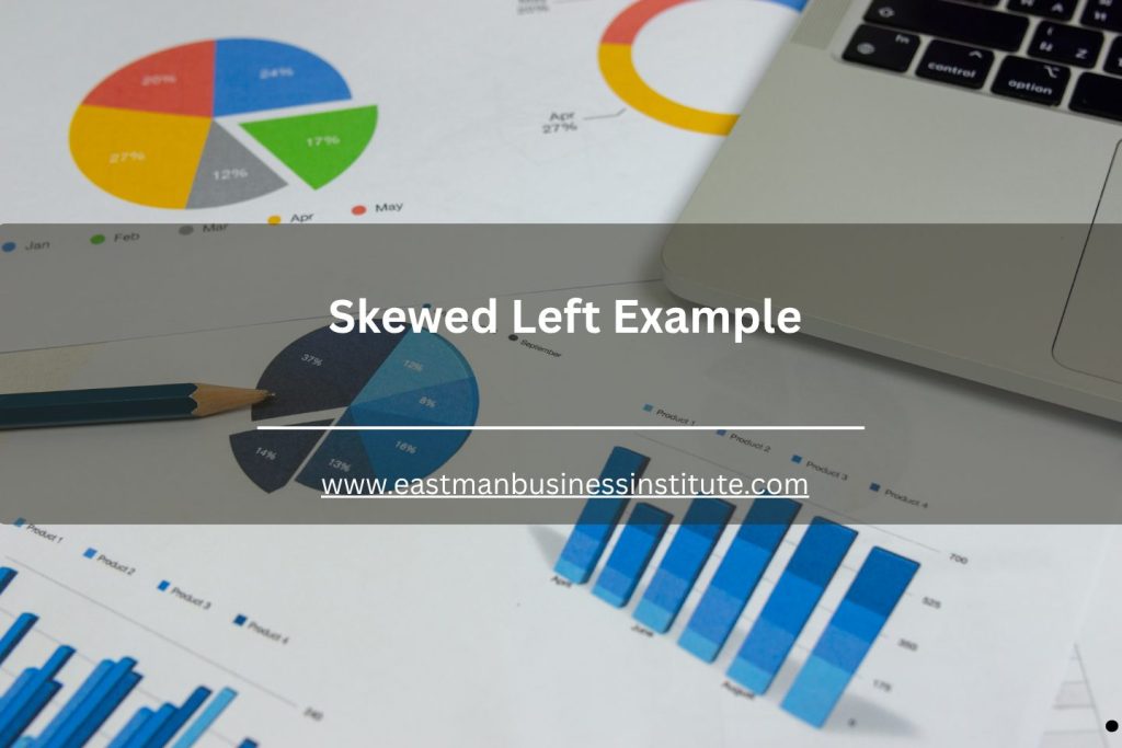 Skewed left example infographic featuring pie charts and bar graphs used in statistical data interpretation.