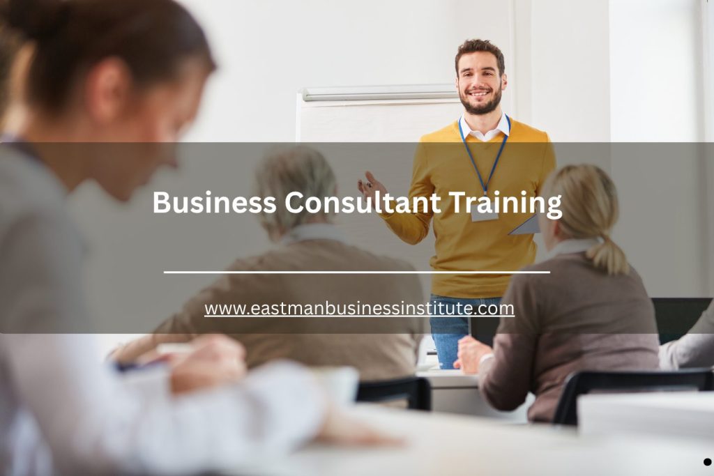 Business consultant delivering leadership and consulting training to professionals in a classroom setting.
