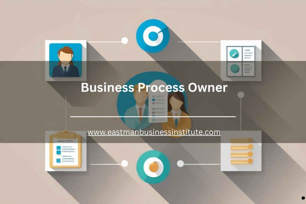 Illustration of business process owner concept with connected team roles and workflow icons