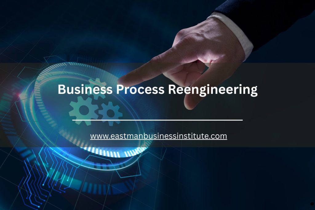 Technology-driven business process reengineering concept featuring digital gears and workflow transformation.