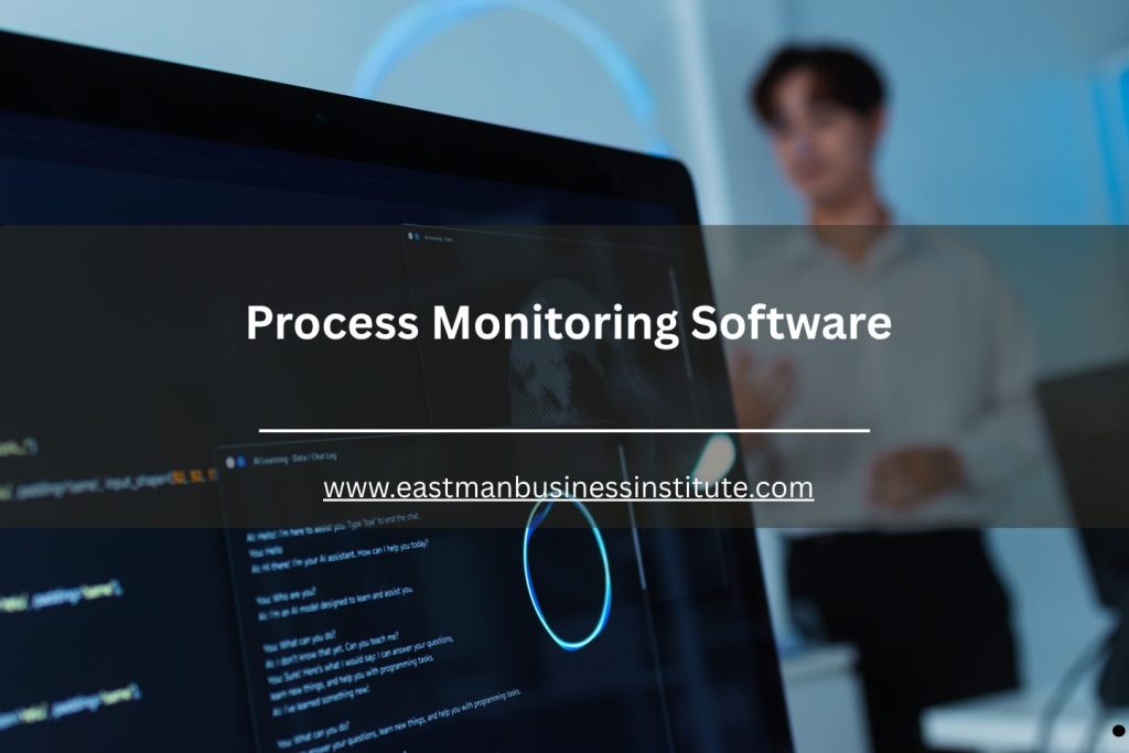 Computer screen showing process monitoring software interface with digital analytics and system tracking tools