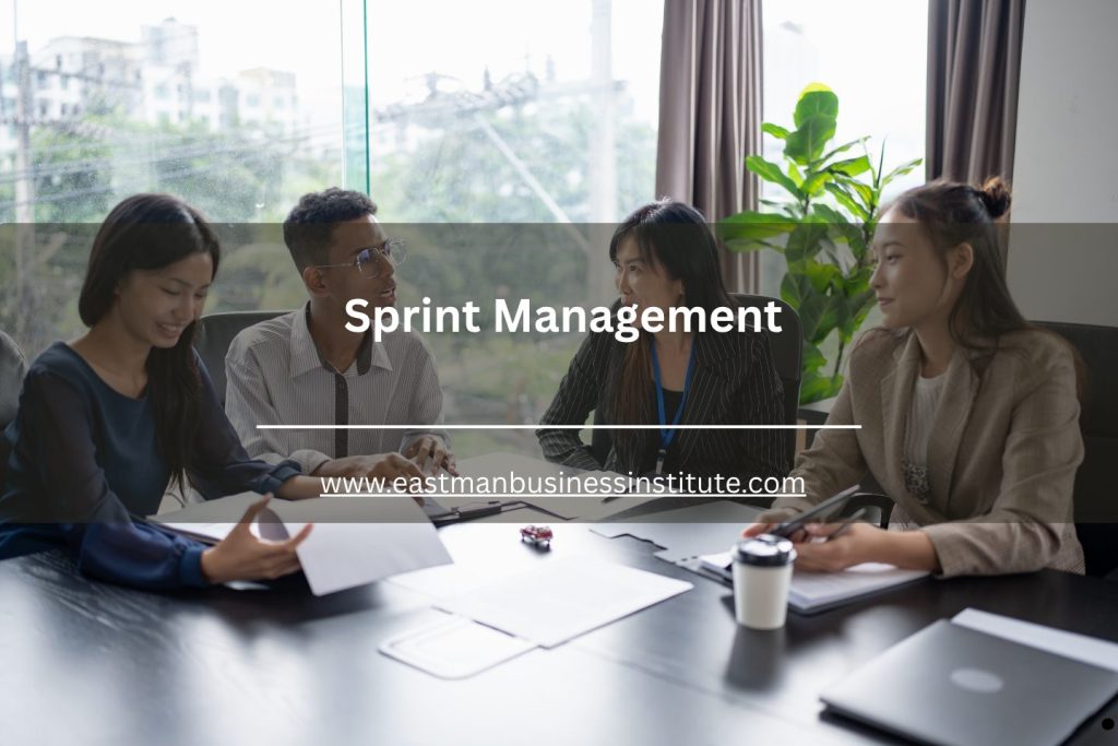 Agile project team collaborating during a sprint management meeting focused on planning, communication, and task coordination.