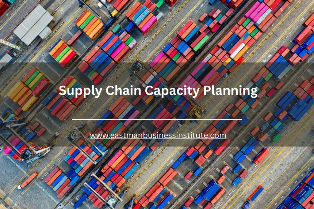 Aerial view of colorful cargo shipping containers at a commercial port representing global supply chain capacity planning and freight logistics.